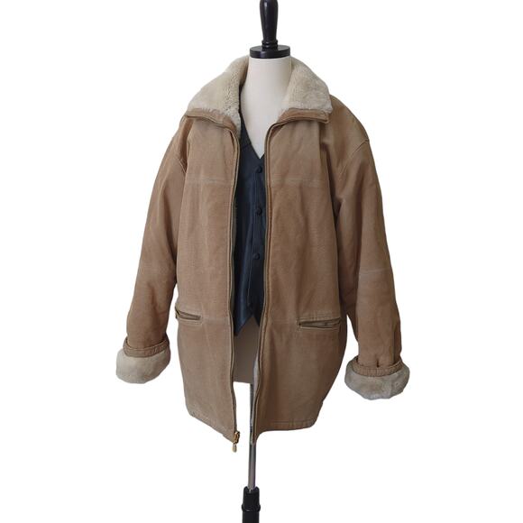 Winlit Jackets & Blazers - Winlit Vintage Brown Suede Leather Reversible Faux Fur Jacket Oversize Medium